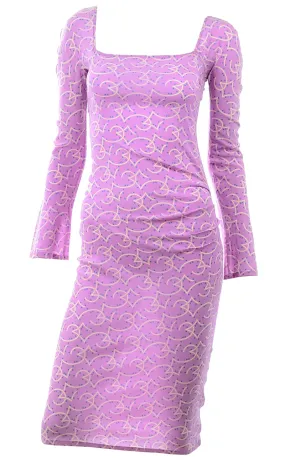 1998 Gianni Versace Couture Pink Silk Vintage Dress W Blue Stars