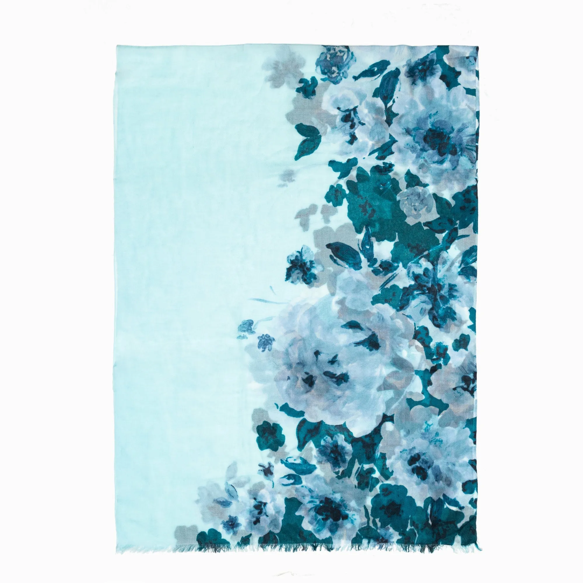 100% Australian Wool Print Scarf Sky Blue Flora