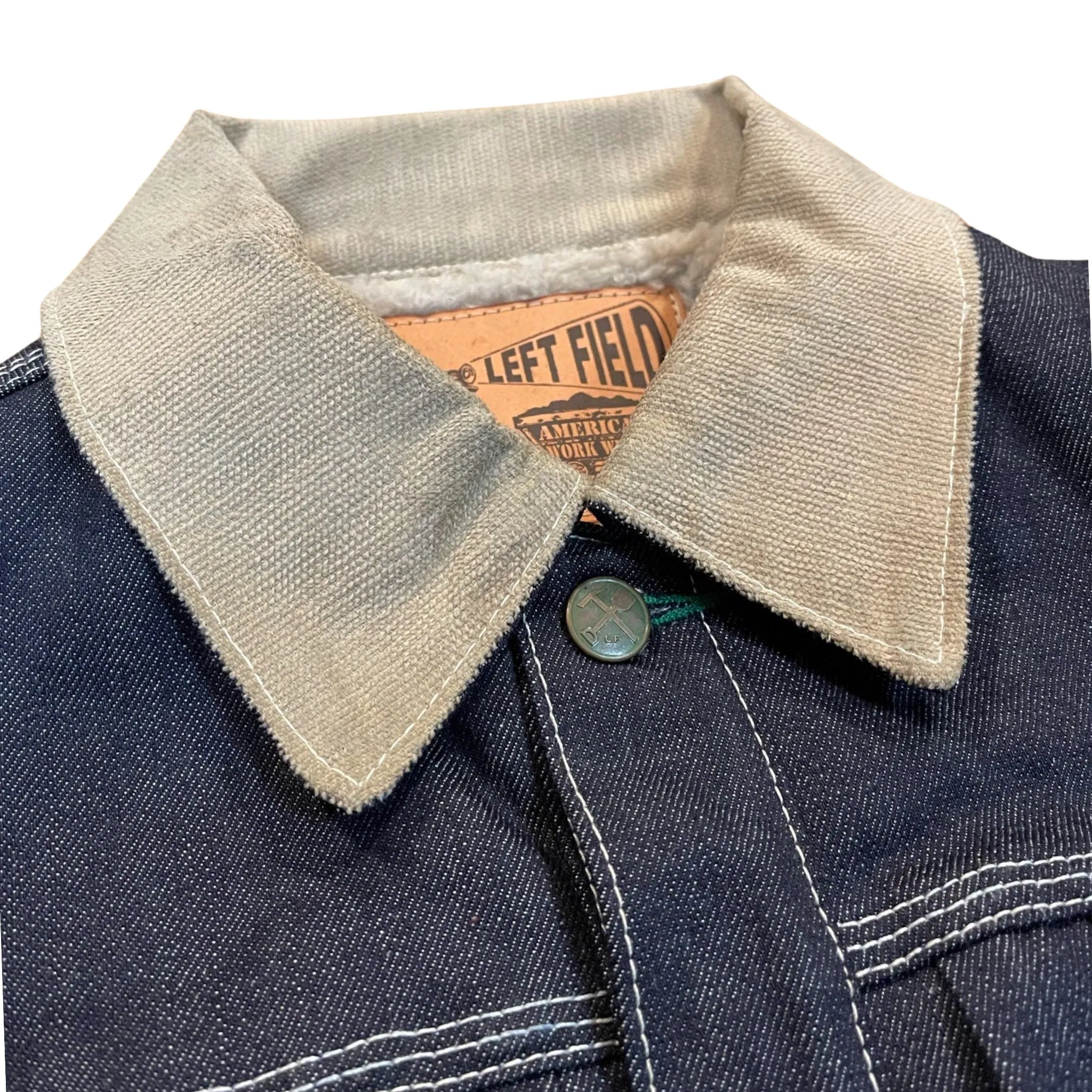 13 oz Cone White Oak Indigo Selvedge Sherpa Lined Muleskinner Denim Jacket