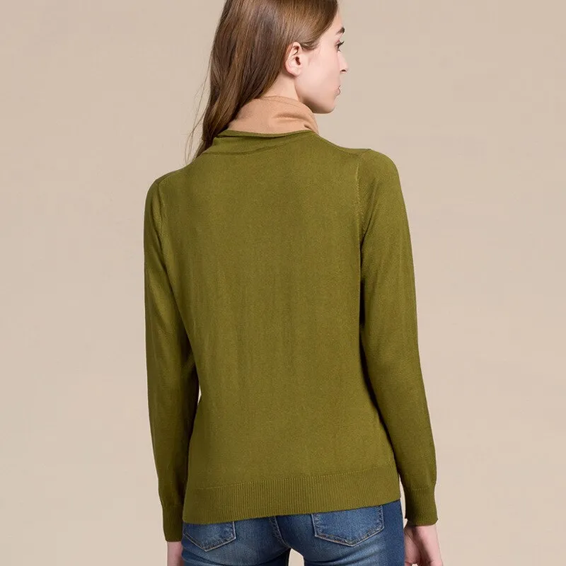 2019 Women Real Silk Sweater Full Pullovers Turtleneck Sweet Cashmere Sweater Comfortable Soft Female Sweaters 7056