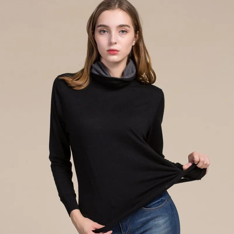 2019 Women Real Silk Sweater Full Pullovers Turtleneck Sweet Cashmere Sweater Comfortable Soft Female Sweaters 7056