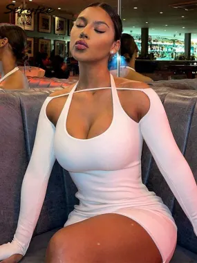 2023 Serytee Spring Long Sleeve Halter White Bodycon Dress