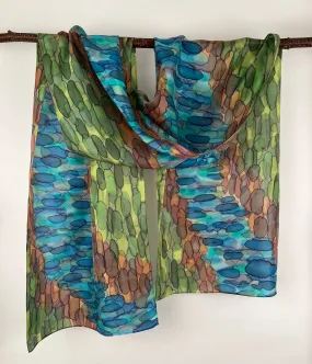 “A River Runs Through It” - Hand-dyed Silk Scarf - $130