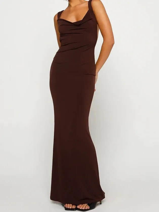 A&A Double Shoulder Straps Backless Maxi Dress