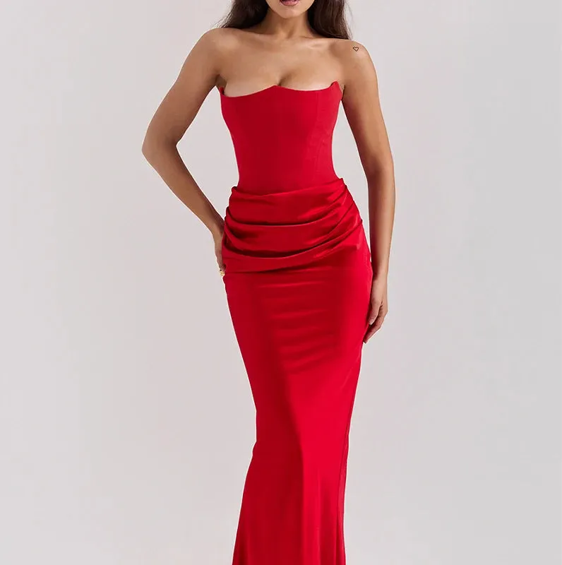 A&A Luxe Satin Draped Maxi Dress