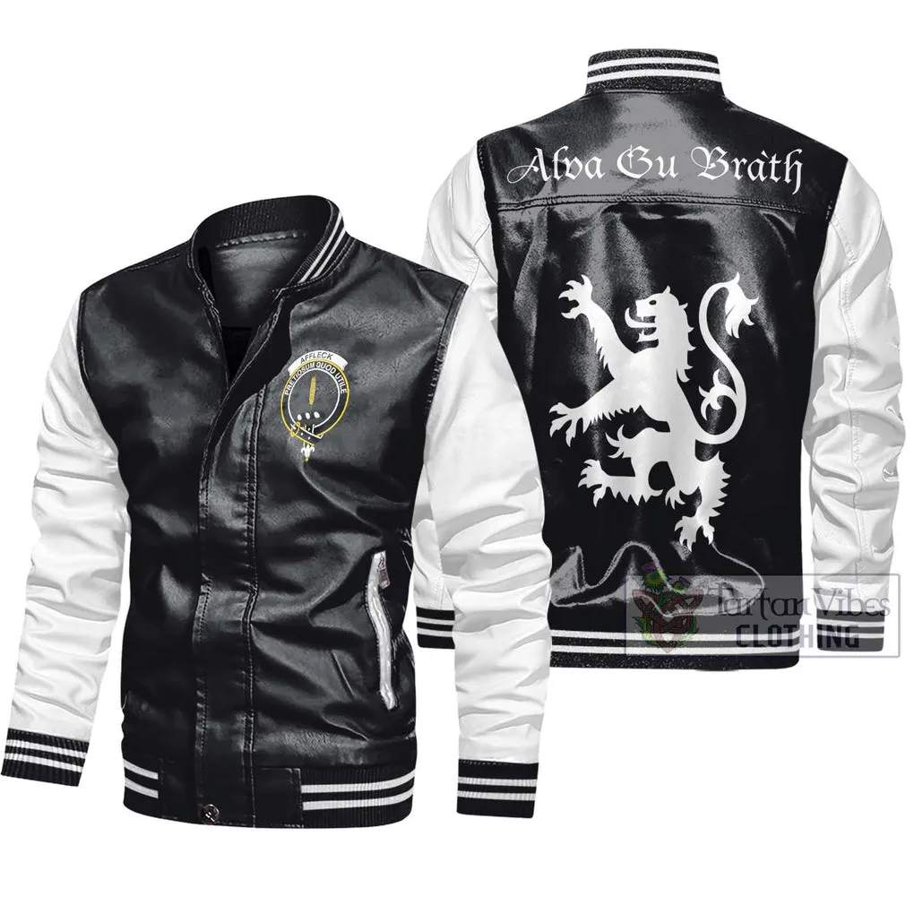 Affleck Family Crest Leather Bomber Jacket Lion Rampant Alba Gu Brath Style