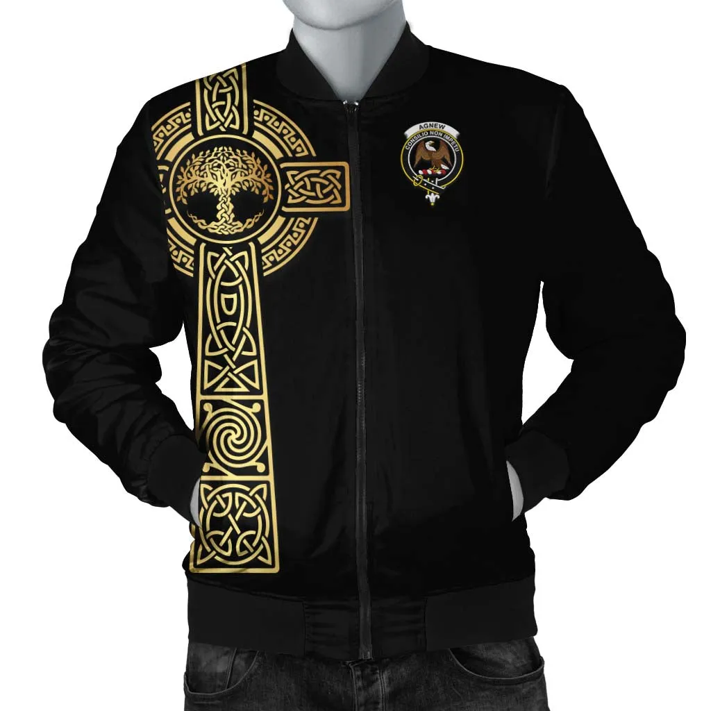 Agnew Clan Bomber Jacket with Golden Celtic Tree Of Life