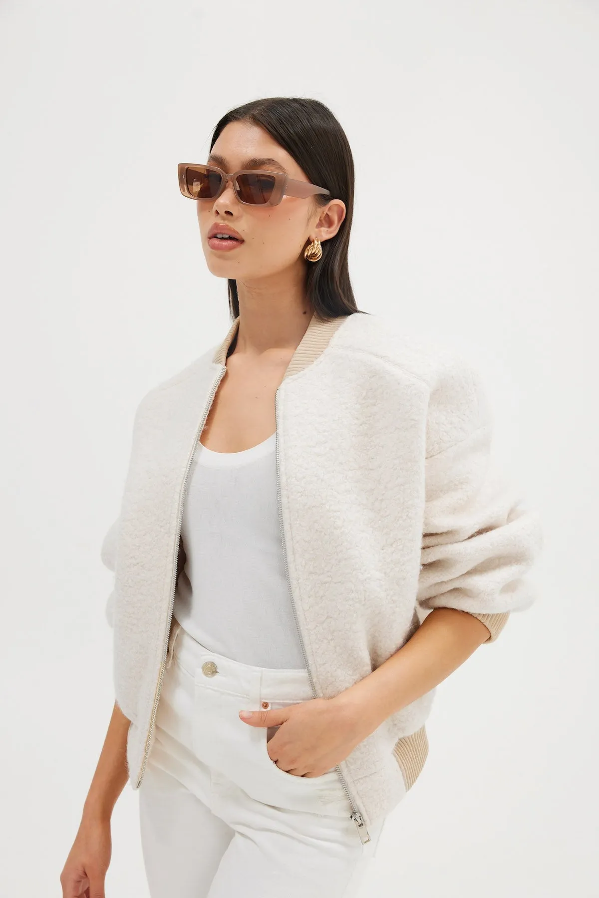 Alanna Boucle Bomber - Oatmeal