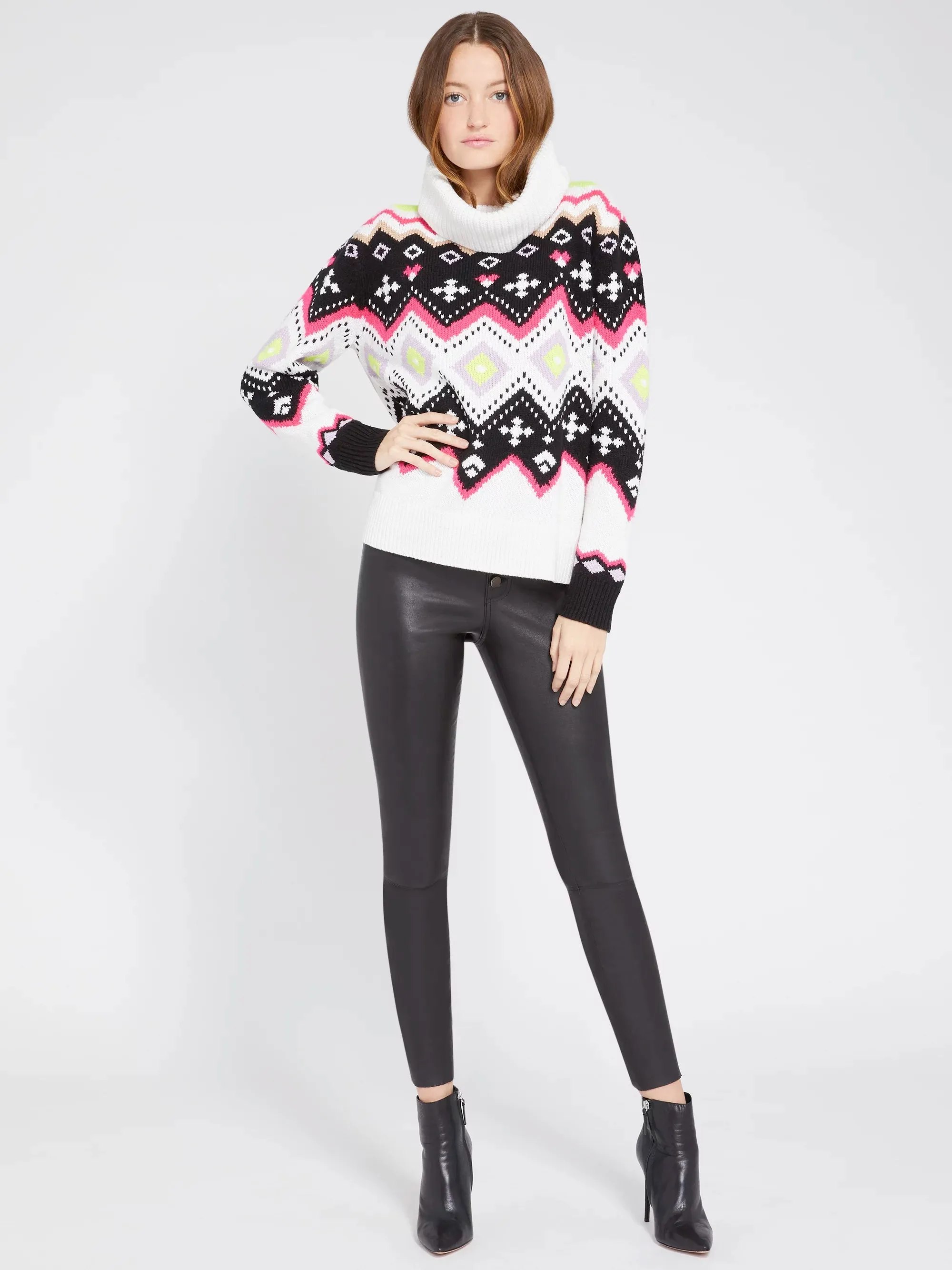 Alice   Olivia - Emett Relaxed Fairisle Turtleneck Sweater in Multi