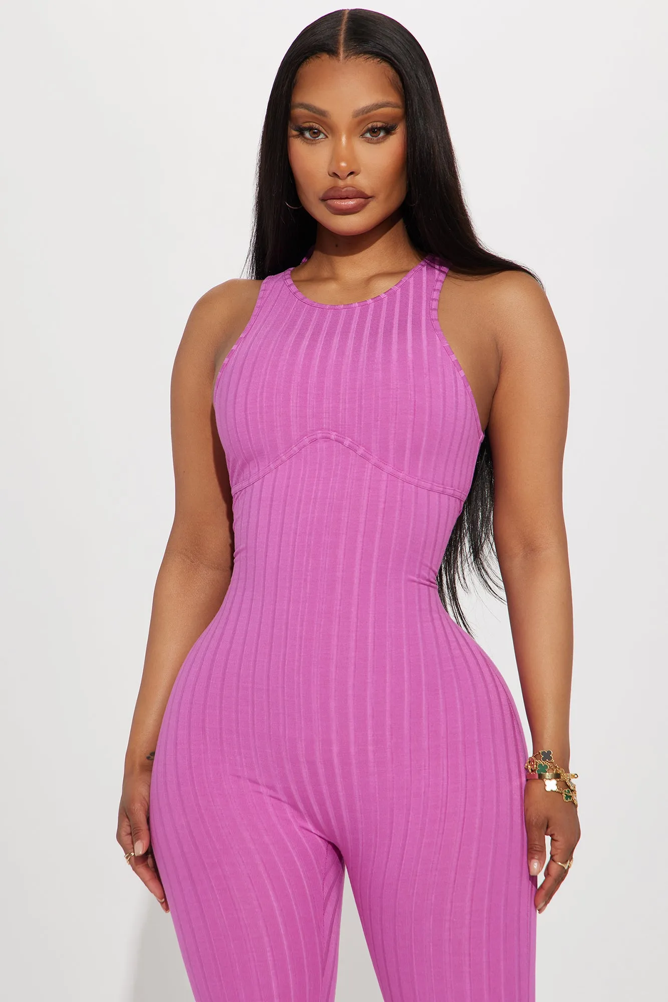 All Or Nothing Ribbed Jumpsuit - Magenta