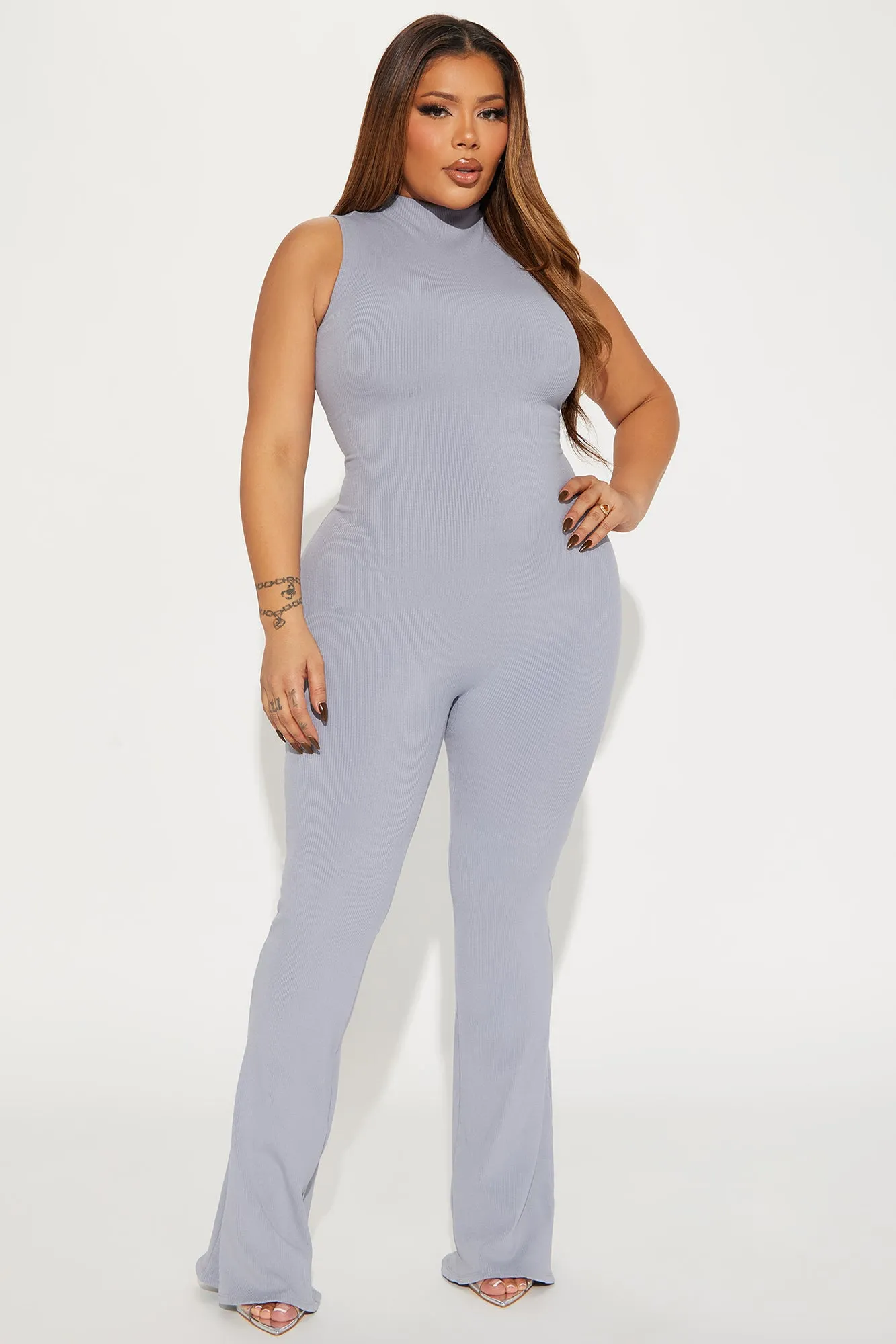 Amber Snatched Flare Jumpsuit - Slate Grey