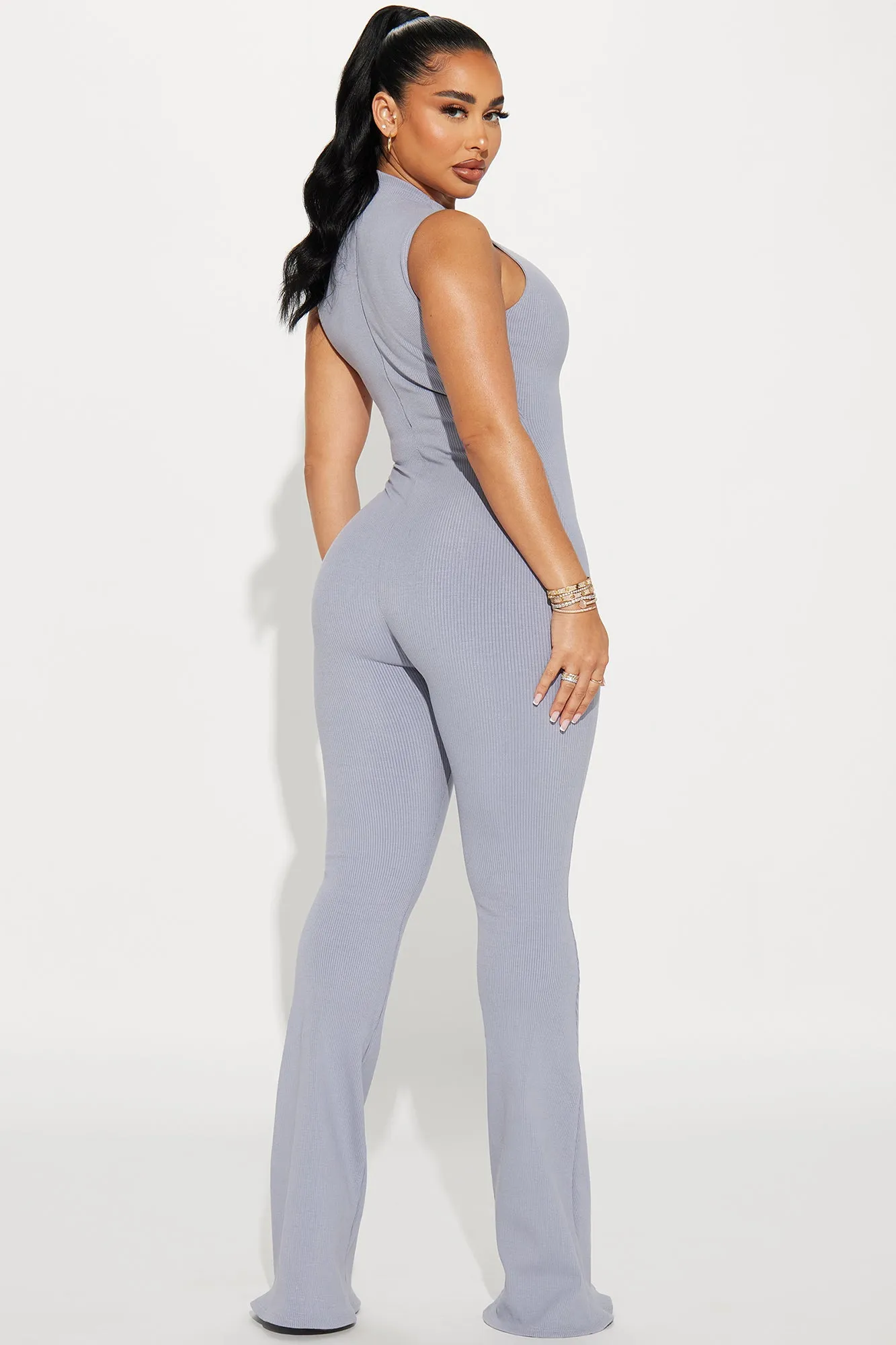 Amber Snatched Flare Jumpsuit - Slate Grey