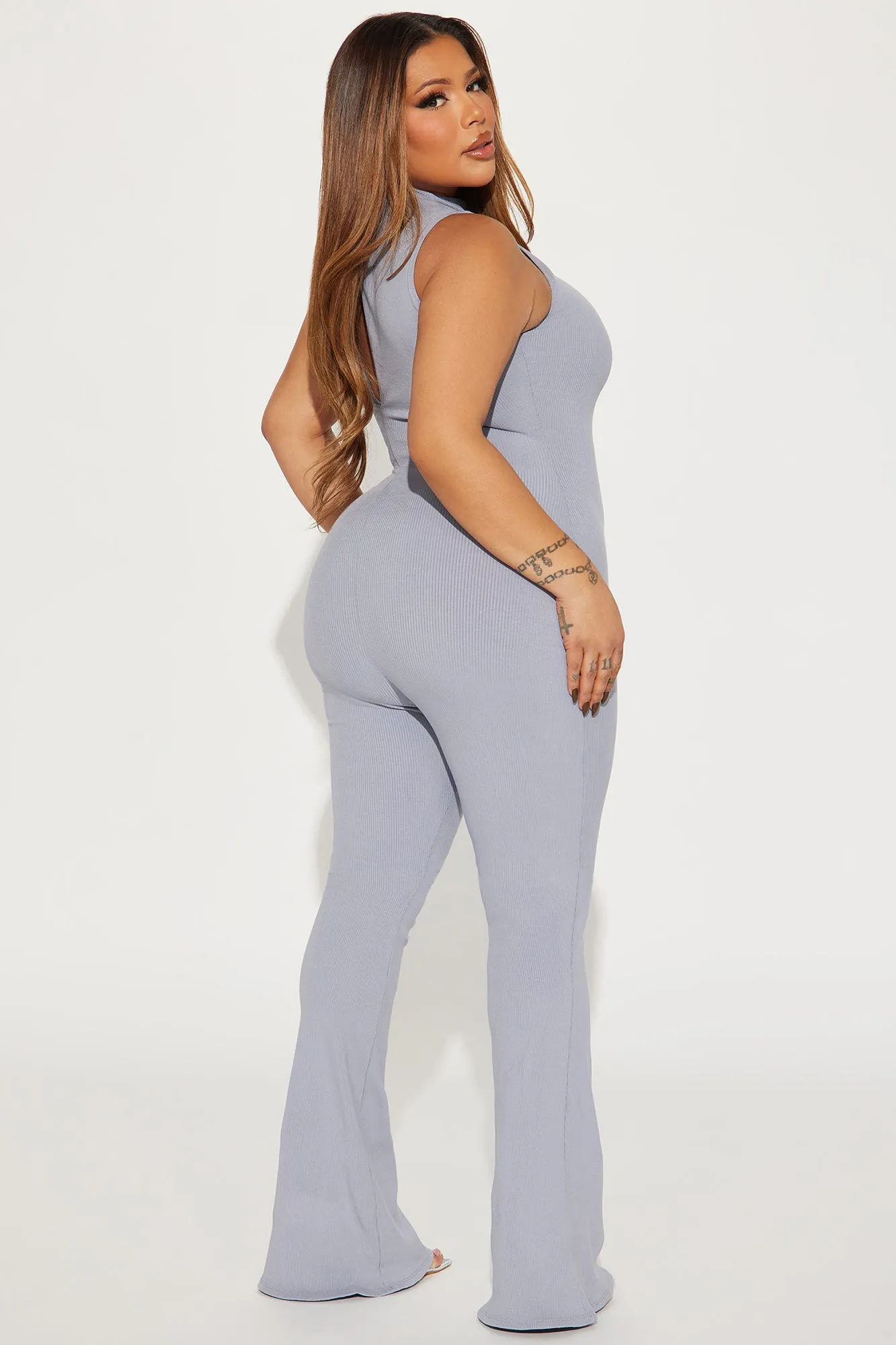 Amber Snatched Flare Jumpsuit - Slate Grey