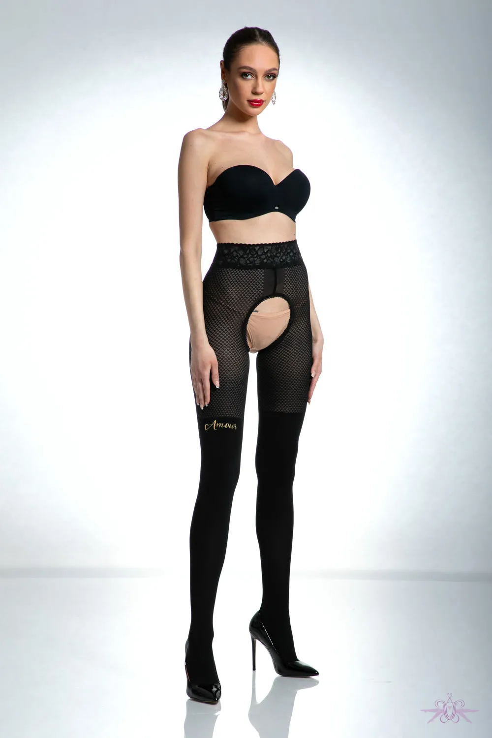 Amour Cat Girl Crotchless Black Tights