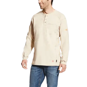 Ariat Flame Resistant Henley Top Sand Long Sleeve Work Shirt