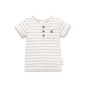 Aster and Oak Stripe Rib Henley Top - Oatmeal