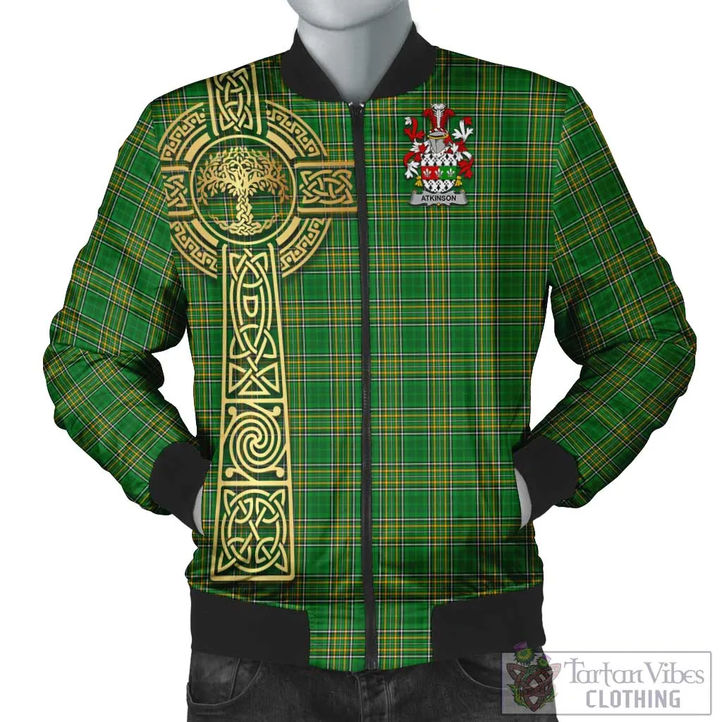 Atkinson Irish Clan Tartan Bomber Jacket with Coat of Arms Celtic Tree of Life Style