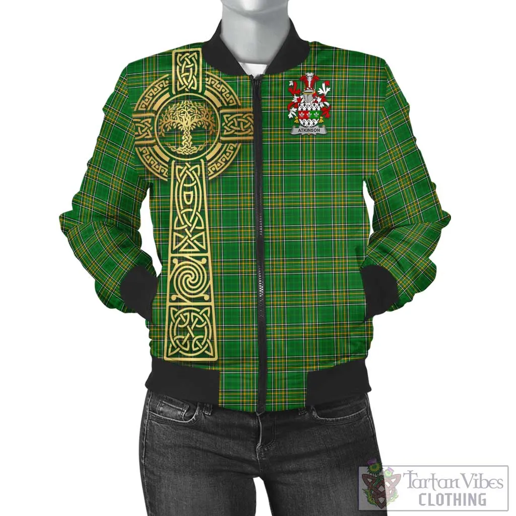 Atkinson Irish Clan Tartan Bomber Jacket with Coat of Arms Celtic Tree of Life Style