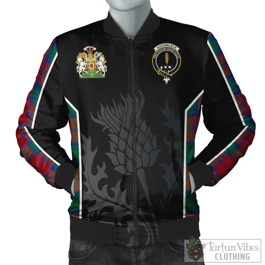 Auchinleck (Affleck) Tartan Bomber Jacket with Family Crest and Scottish Thistle Vibes Sport Style