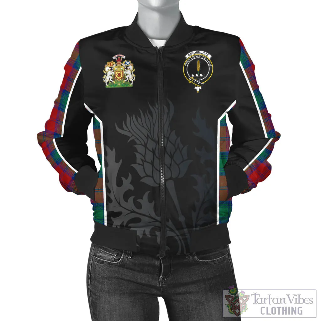 Auchinleck (Affleck) Tartan Bomber Jacket with Family Crest and Scottish Thistle Vibes Sport Style