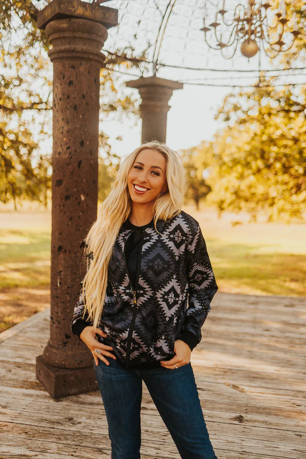 Aztec Studded Bomber Jacket