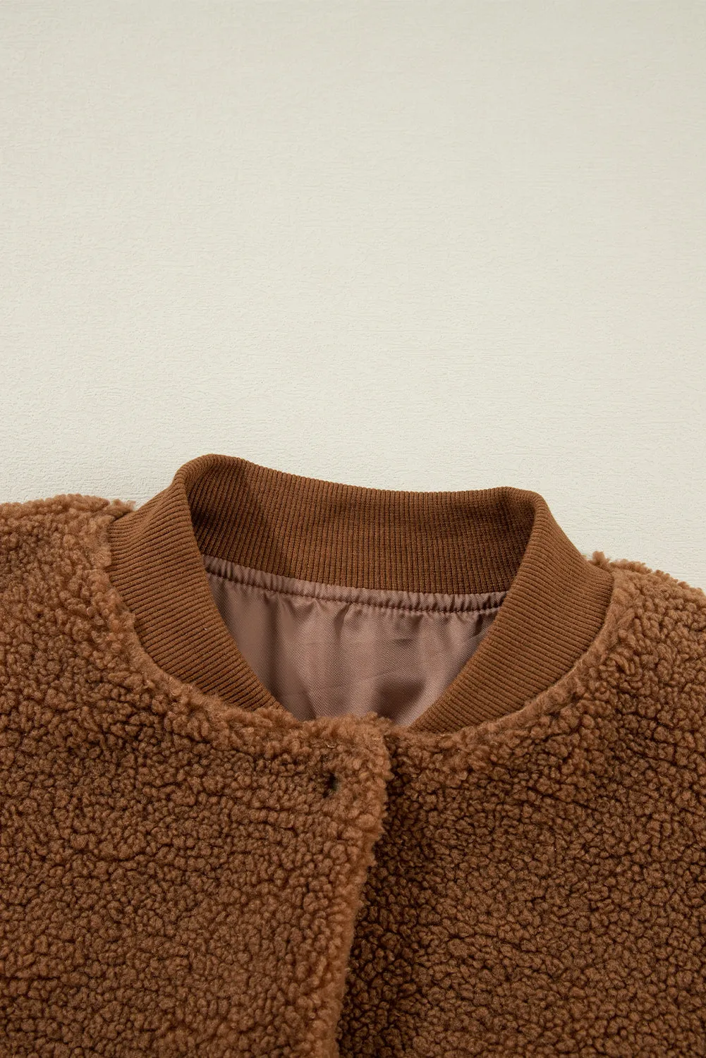 Baseball Collar Long Sleeve Sherpa Jacket