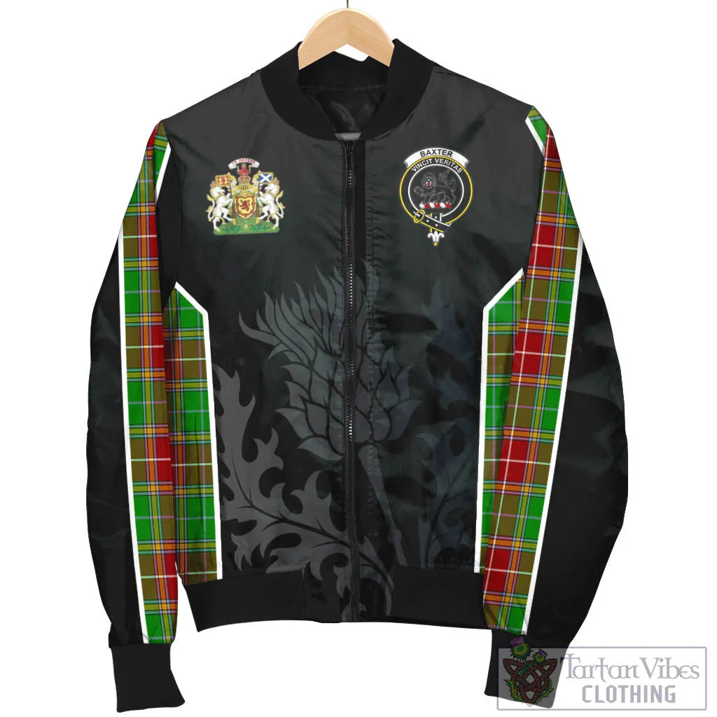 Baxter Modern Tartan Bomber Jacket with Family Crest and Scottish Thistle Vibes Sport Style