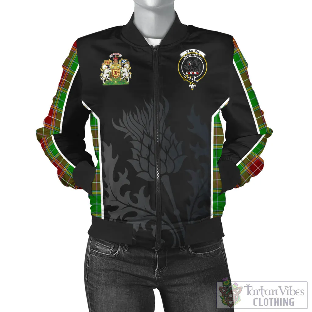 Baxter Modern Tartan Bomber Jacket with Family Crest and Scottish Thistle Vibes Sport Style