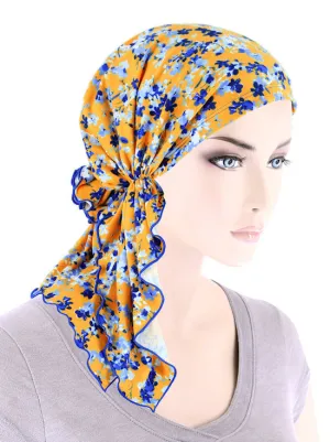 BELLA-897#The Bella Scarf Mustard Blue Petite Floral