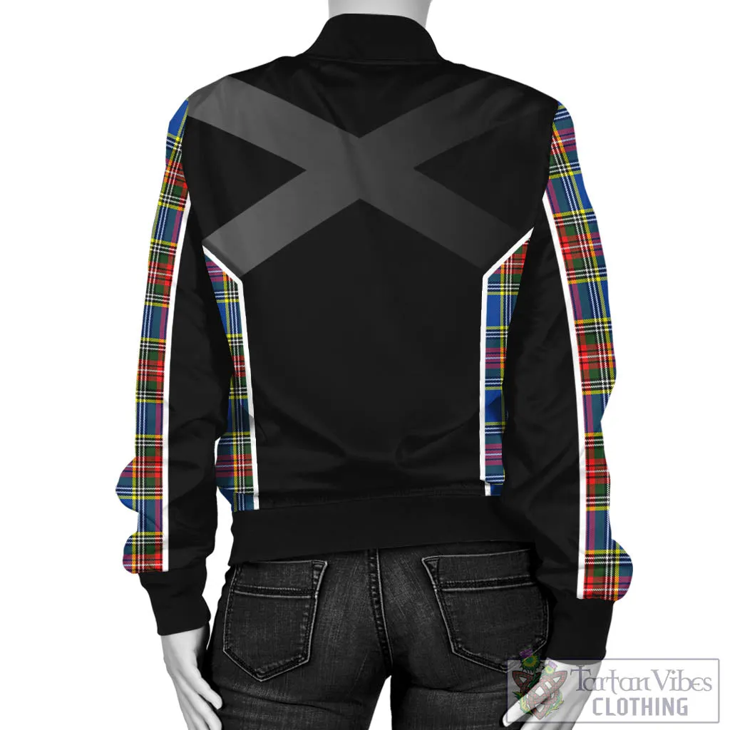 Bethune Tartan Bomber Jacket with Family Crest and Scottish Thistle Vibes Sport Style