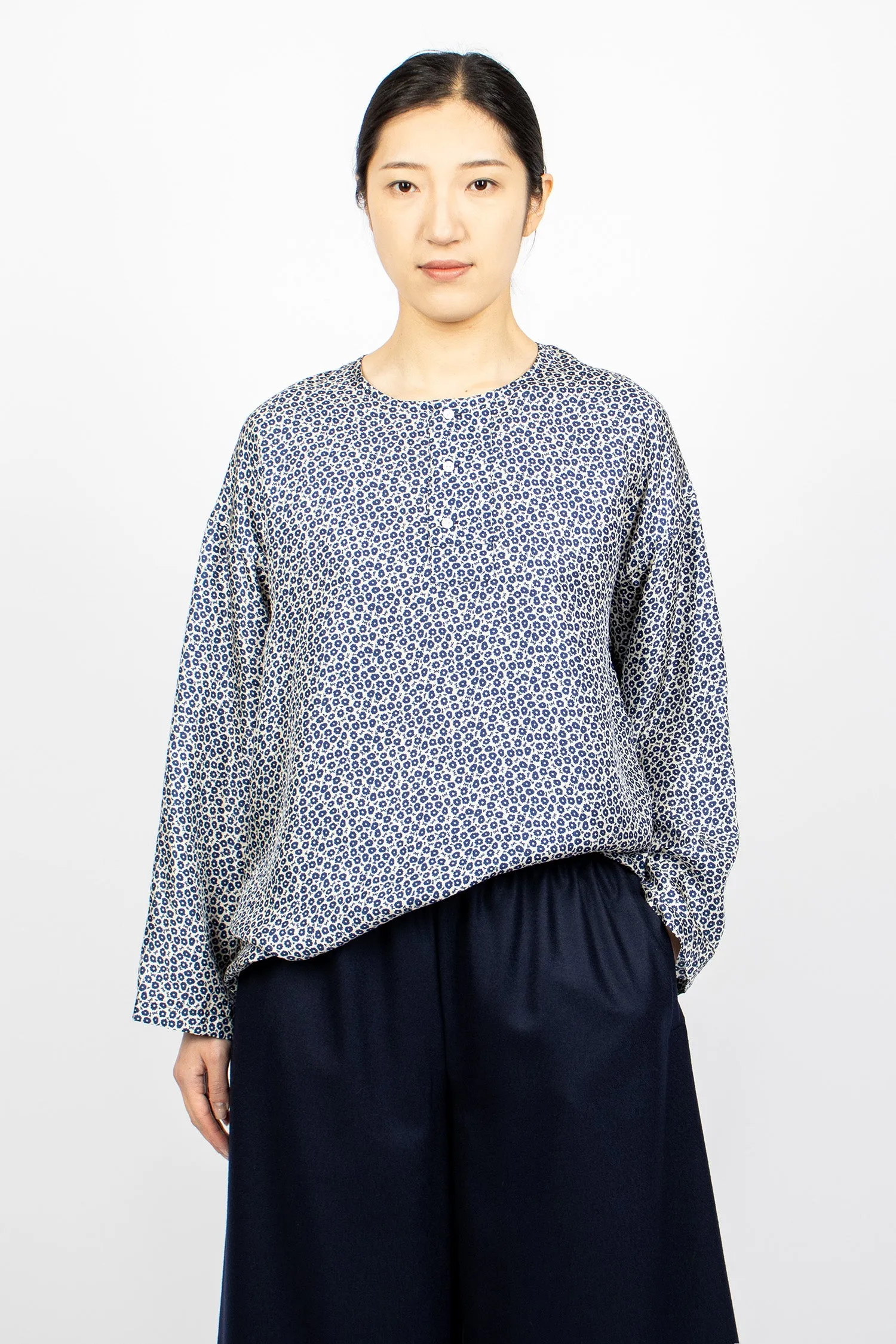 Big Henley Neck Shirt Indigo Blue