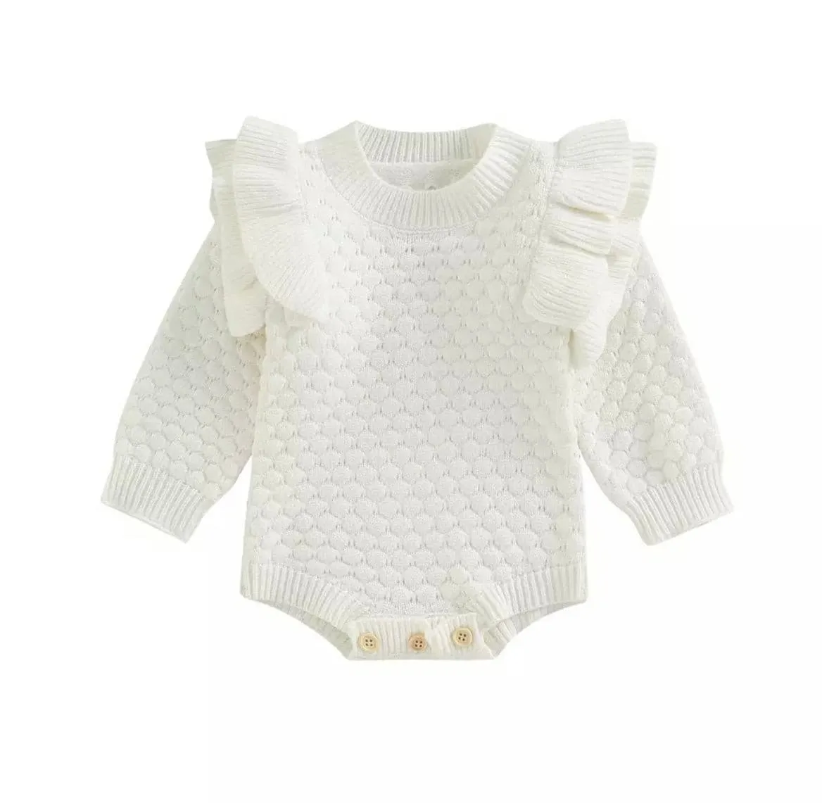 Bindi - Girls Knitted Ruffle Sleeve Romper