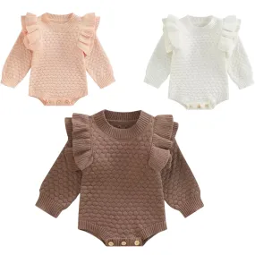 Bindi - Girls Knitted Ruffle Sleeve Romper