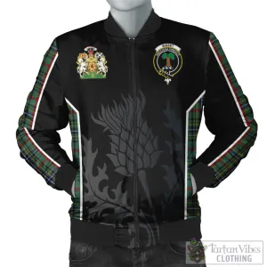 Bisset Tartan Bomber Jacket with Family Crest and Scottish Thistle Vibes Sport Style