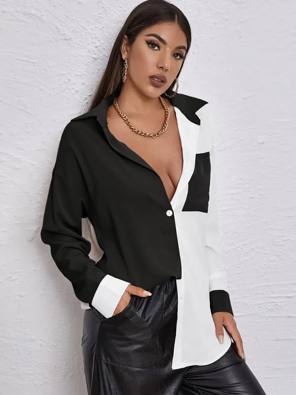 Black and White Oversized Long Sleeve Shirt