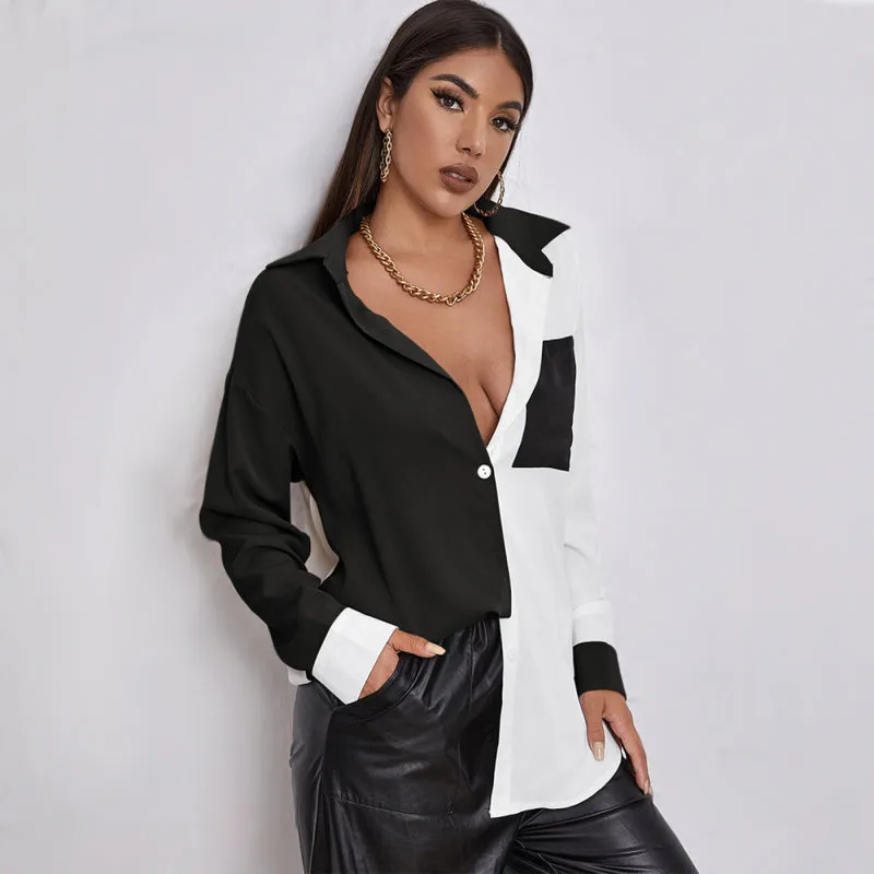 Black and White Oversized Long Sleeve Shirt