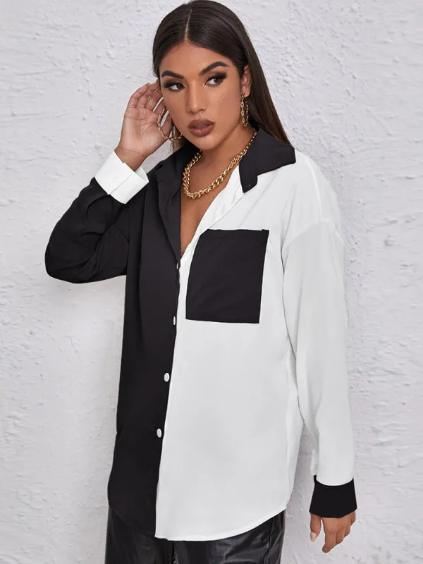 Black and White Oversized Long Sleeve Shirt