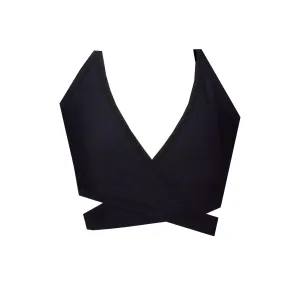 Black Cross Over Wrap Sports Crop Top