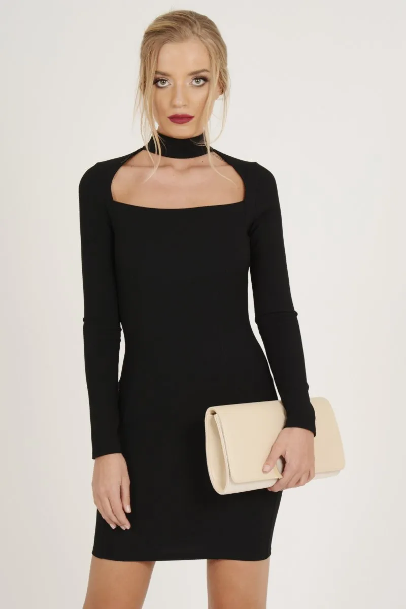 Black Cut Out Choker Bodycon Dress - Tink