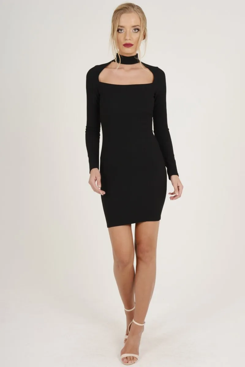 Black Cut Out Choker Bodycon Dress - Tink