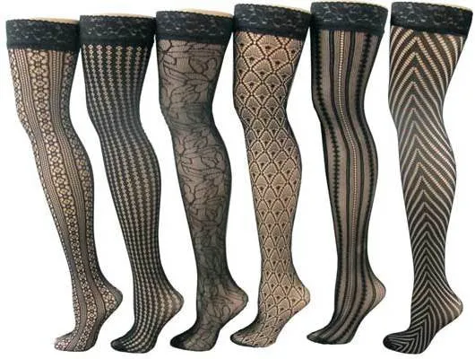 black designer open weave thigh high stockings w/ lace cuffs Case of 60