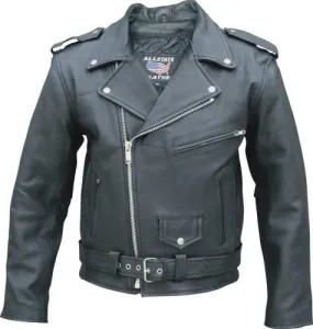 Black Drum Dyed Naked Cowhide Motorcycle Jacket Zip Out Liner