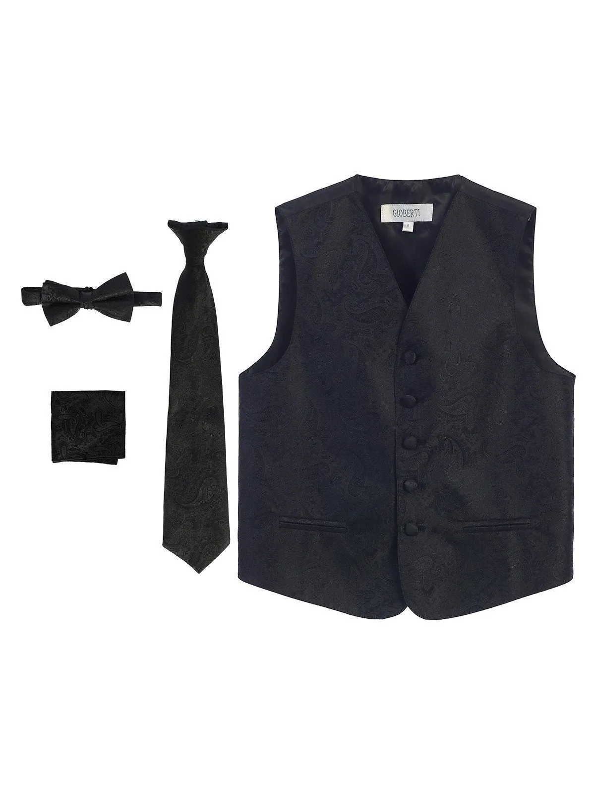 Black Formal Boys Paisley Tuxedo Vest Set