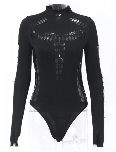 Black Hollow Out Bodysuit