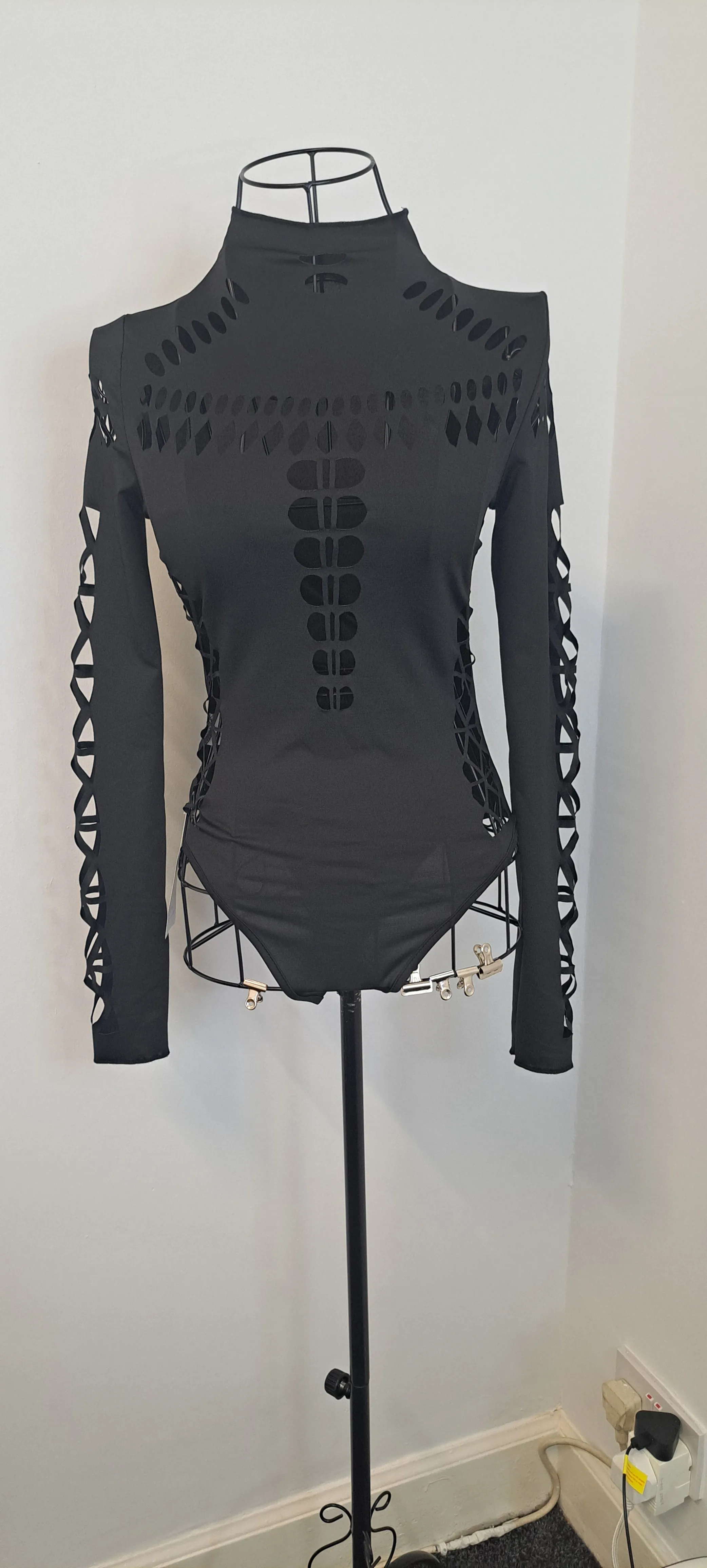 Black Hollow Out Bodysuit