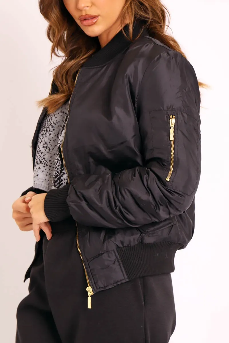 Black Padded Bomber Jacket - Chelsy