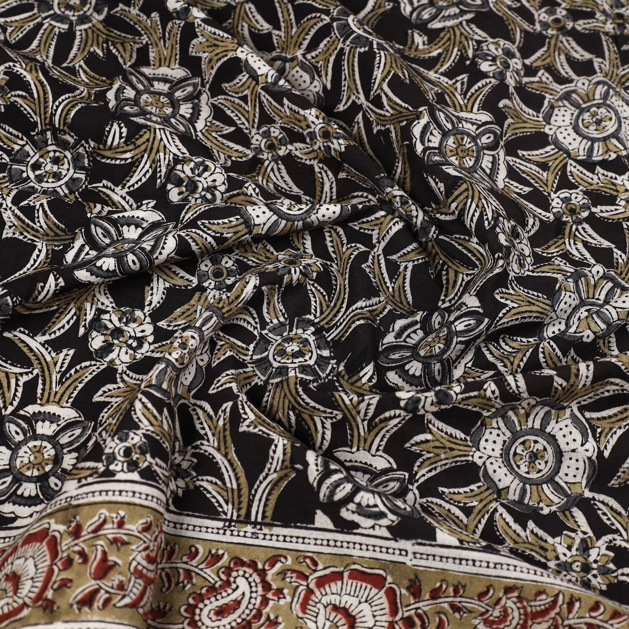 Black - Pedana Kalamkari Block Printed Natural Dyed Cotton Scarf 18