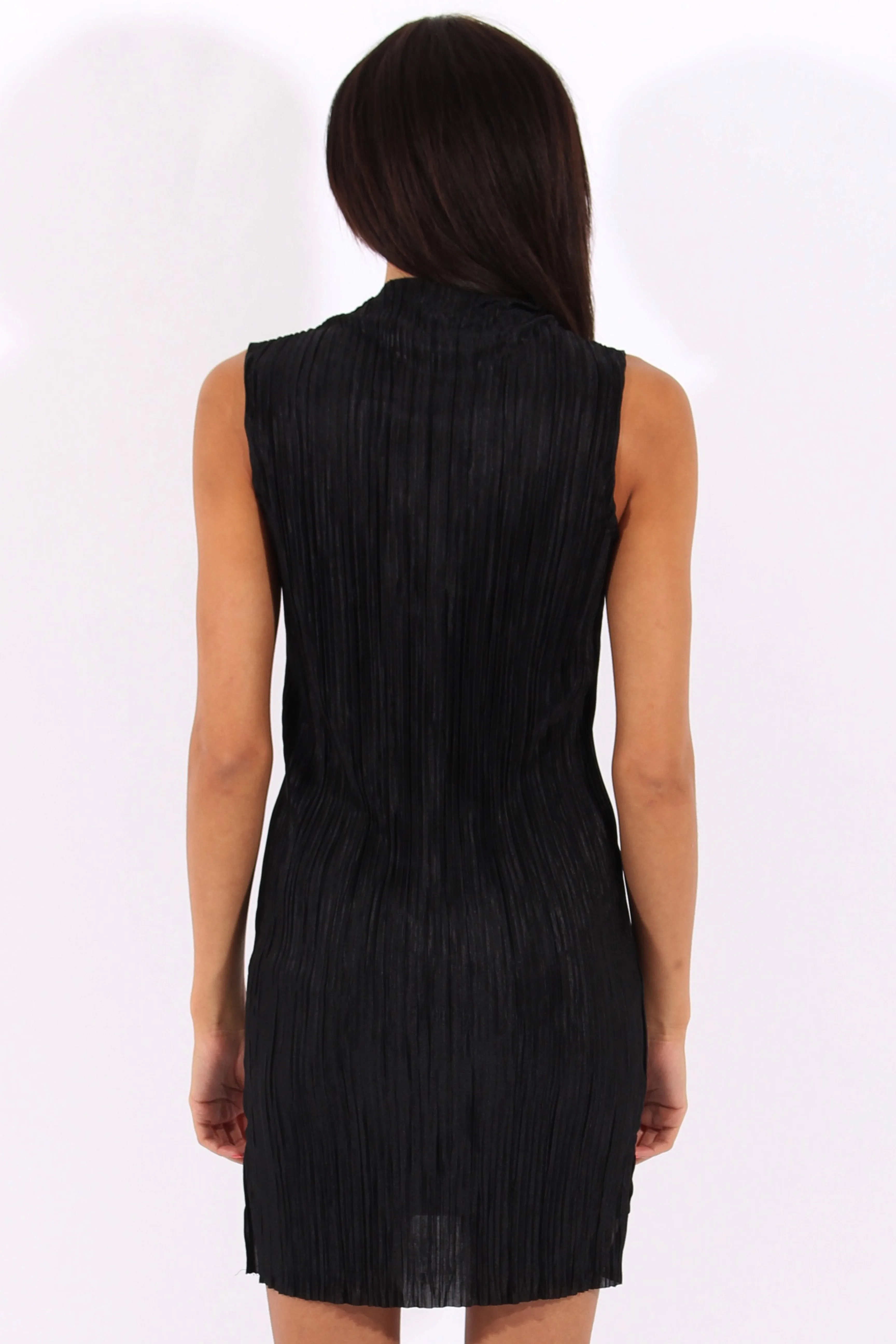 Black Pleated Bodycon Midi Dress - Mistie