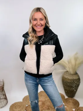 Black PU Leather and Sherpa Vest