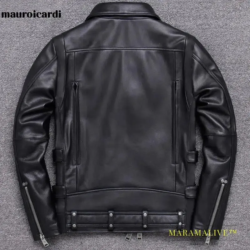 Black Pu Leather Motorcycle Jacket for Men Style Long Sleeve Zipper Pockets Mens Leather Jackets and Coats